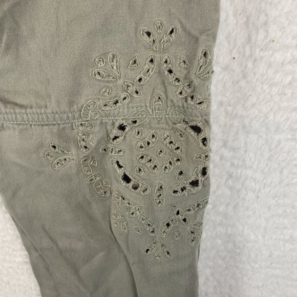 Da-Nang Pants Women's Small Olive Green Floral Embroidery Mid-Rise Straight 9700 - Picture 15 of 16